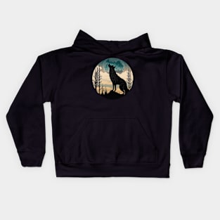 wolf looking to the moon Kids Hoodie